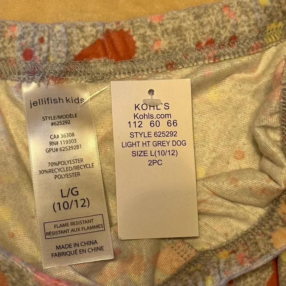 Jellifish Kids Bulldog Pajama Set Girls Large 10/12 2 Piece